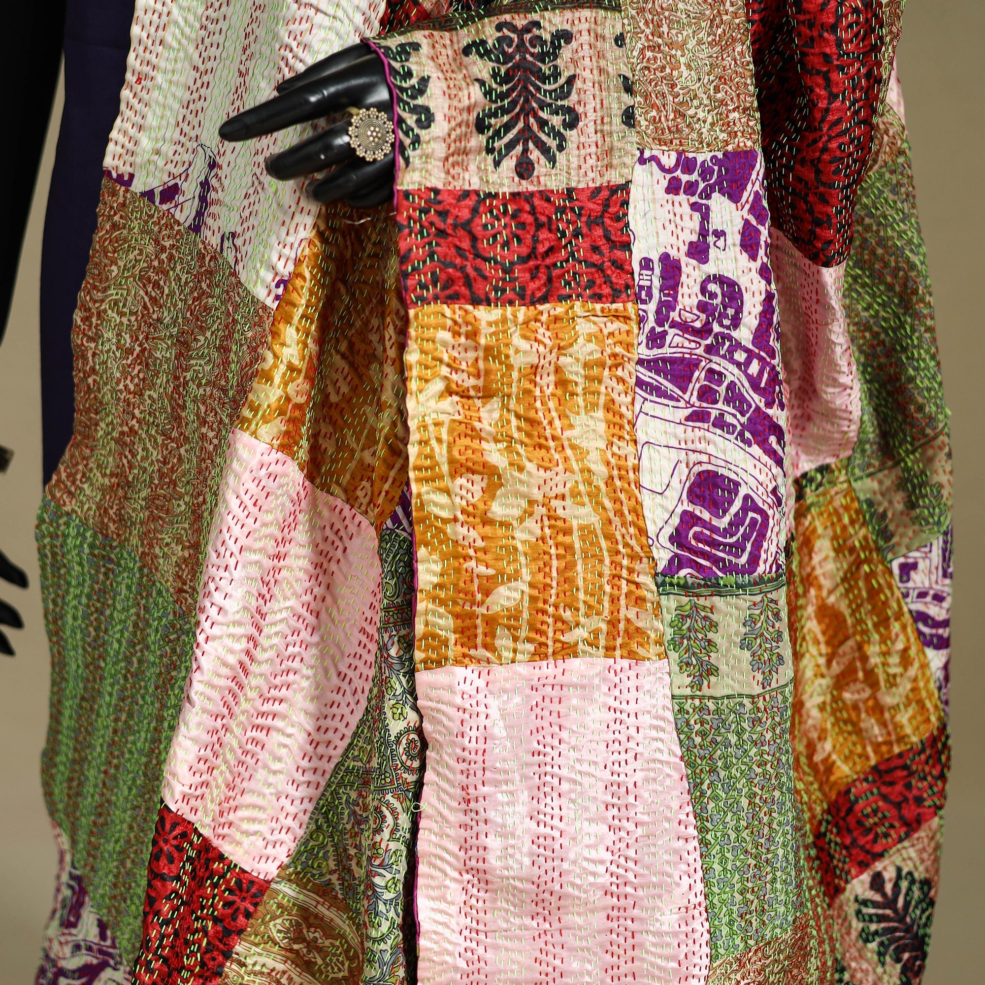 Multicolor - patchwork reversible silk bengal kantha work