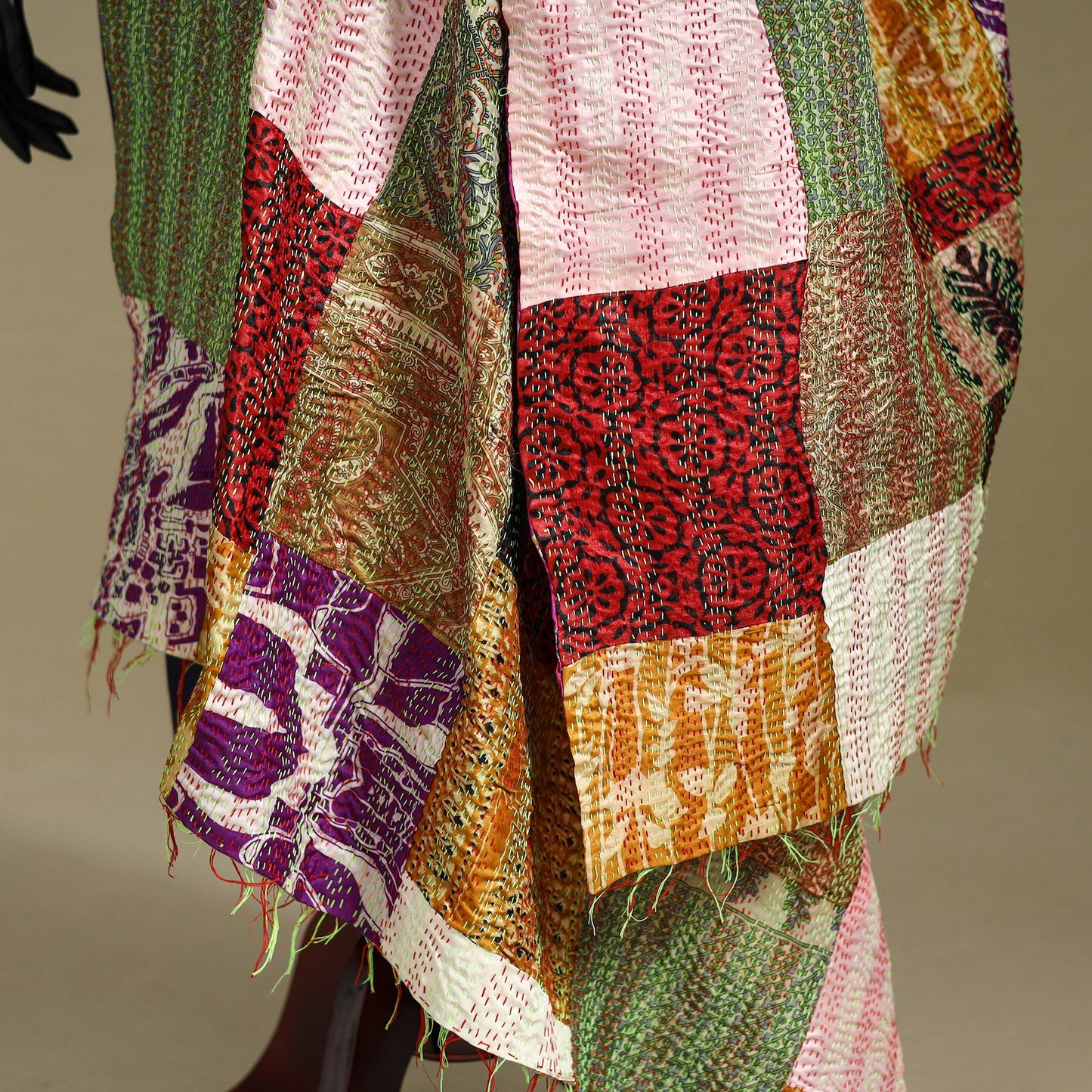 Multicolor - patchwork reversible silk bengal kantha work