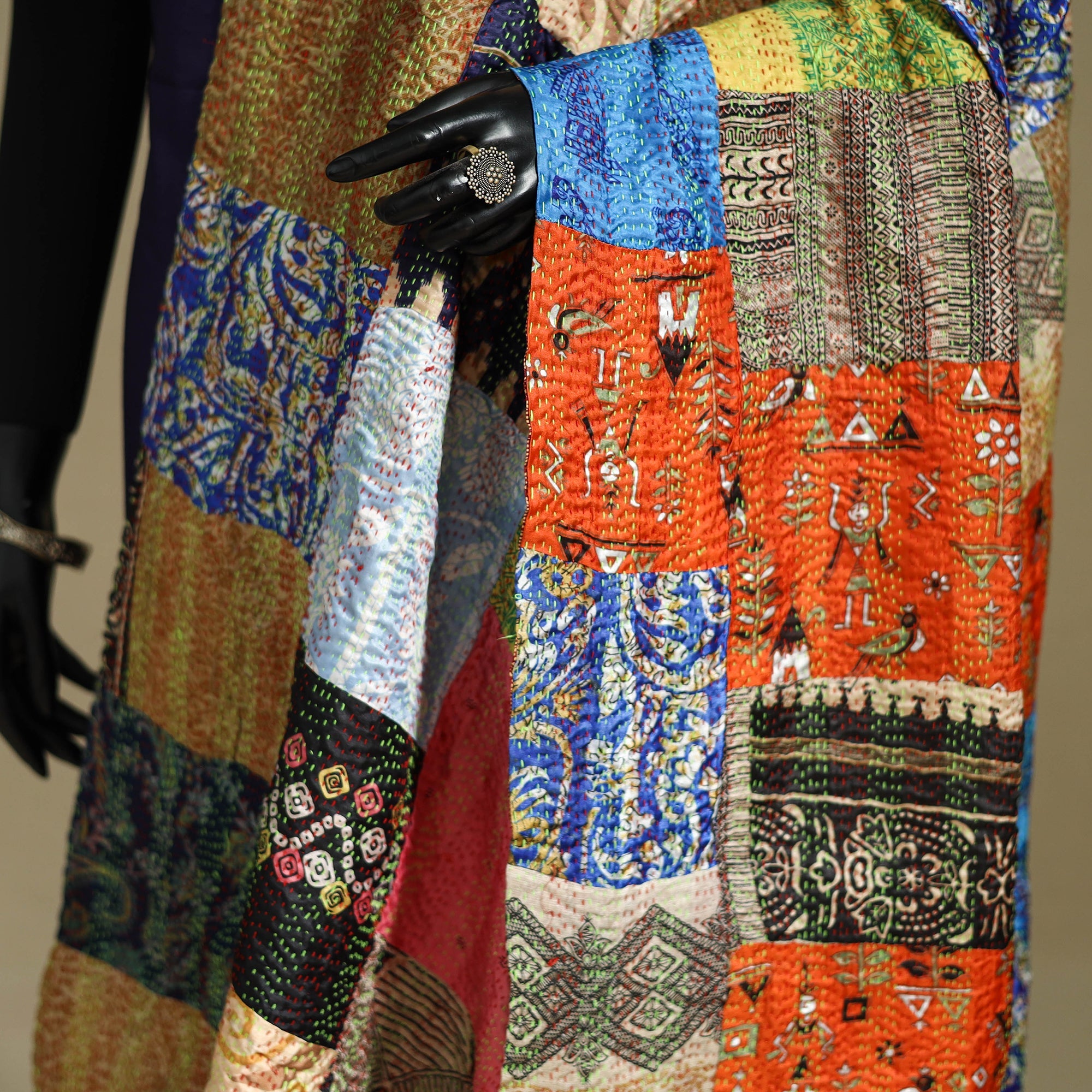 Multicolor - patchwork reversible silk bengal kantha work
