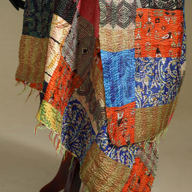 Multicolor - patchwork reversible silk bengal kantha work