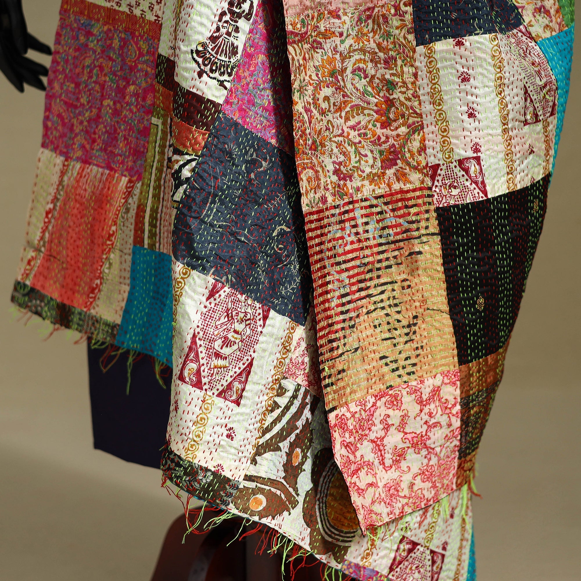 Multicolor - patchwork reversible silk bengal kantha work