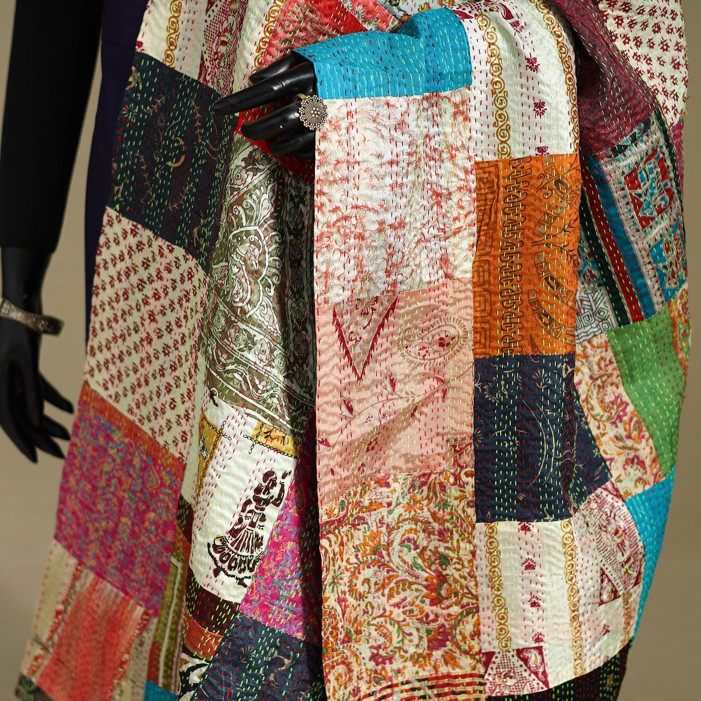 Multicolor - patchwork reversible silk bengal kantha work
