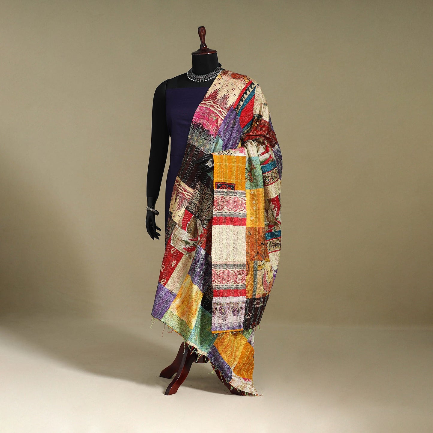 Multicolor - patchwork reversible silk bengal kantha work