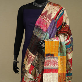 Multicolor - patchwork reversible silk bengal kantha work
