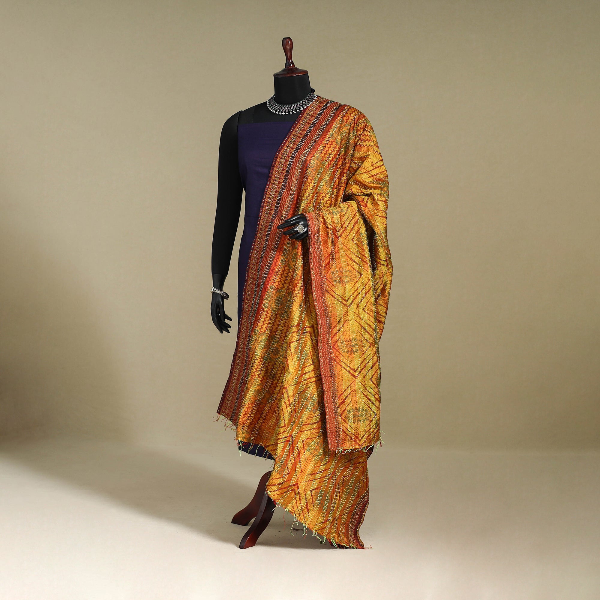 Multicolor - patchwork reversible silk bengal kantha work
