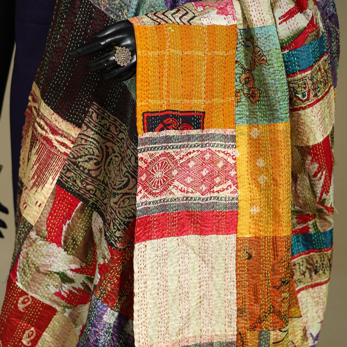 Multicolor - patchwork reversible silk bengal kantha work