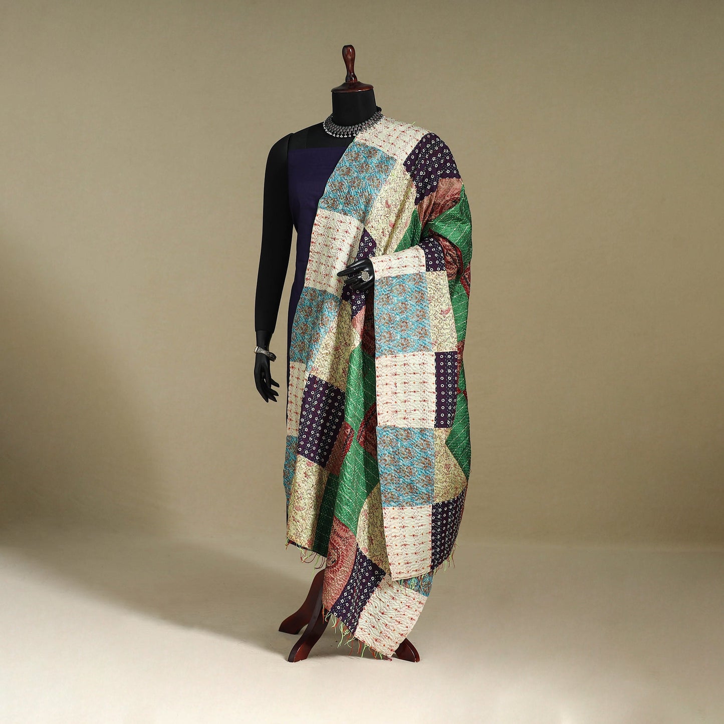 Multicolor - patchwork reversible silk bengal kantha work