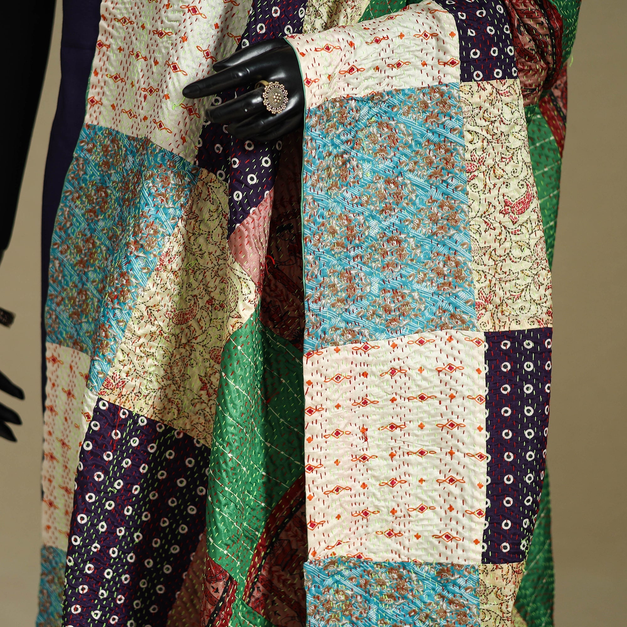 Multicolor - patchwork reversible silk bengal kantha work