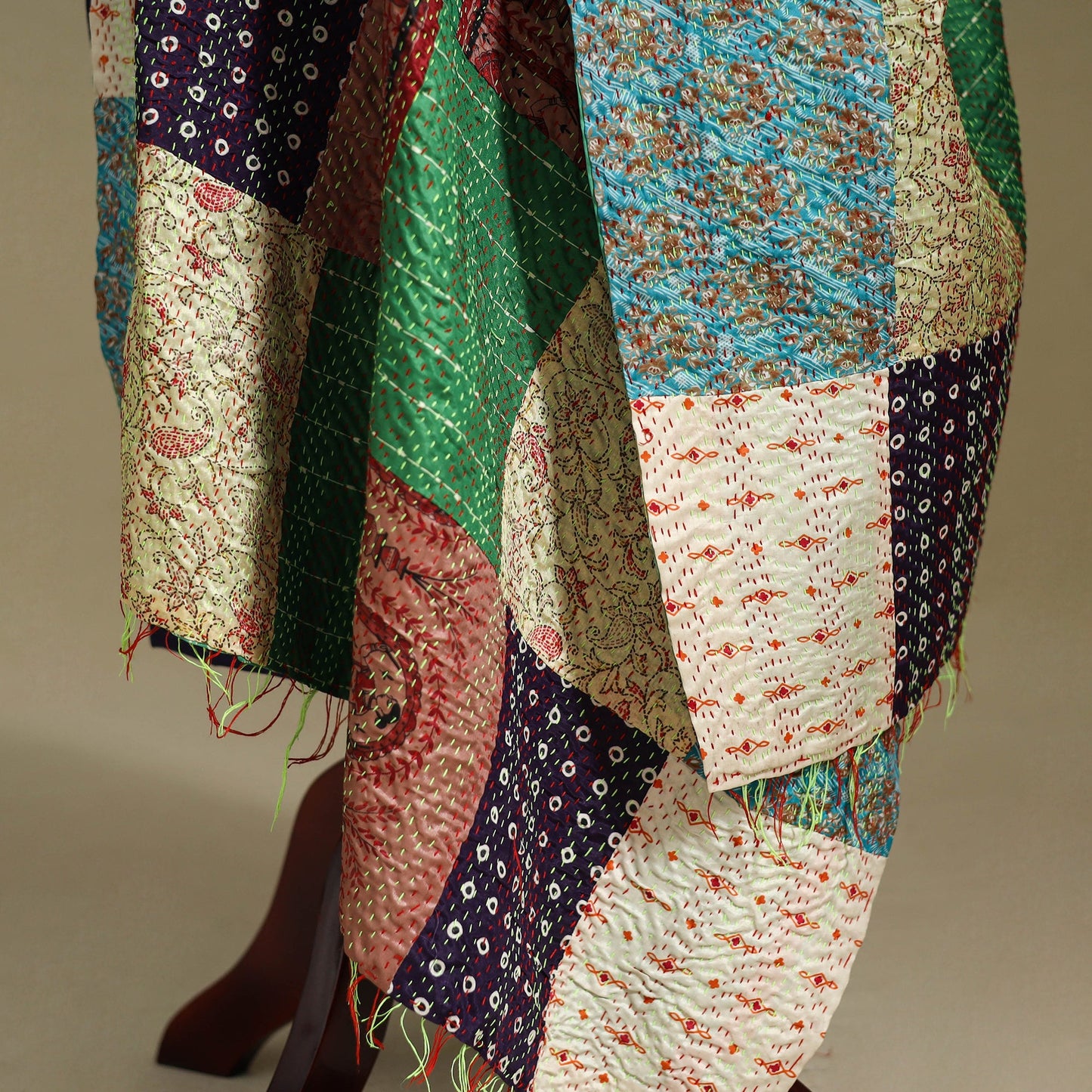 Multicolor - patchwork reversible silk bengal kantha work