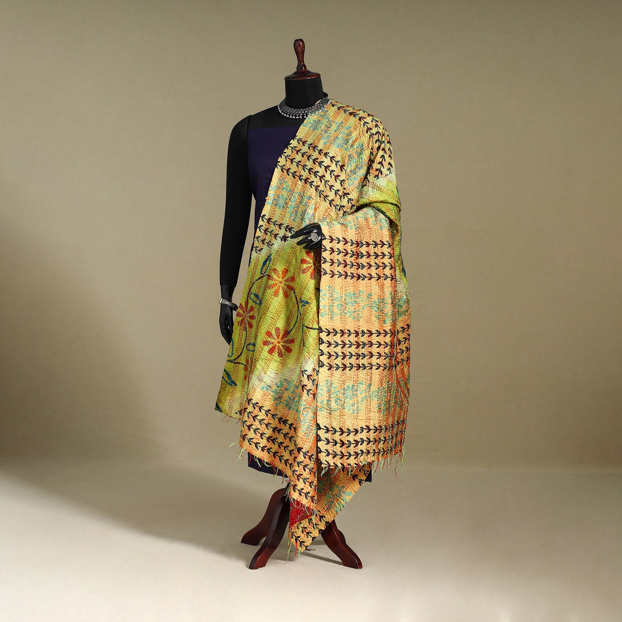 Multicolor - patchwork reversible silk bengal kantha work