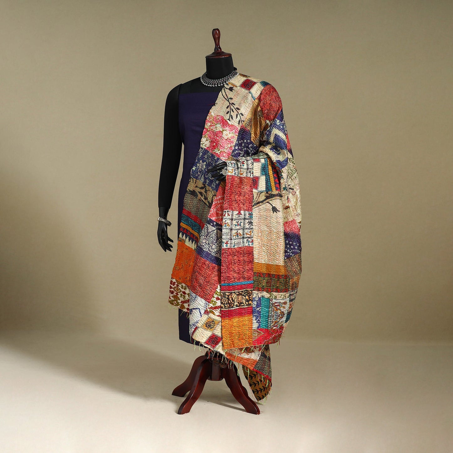 Multicolor - patchwork reversible silk bengal kantha work