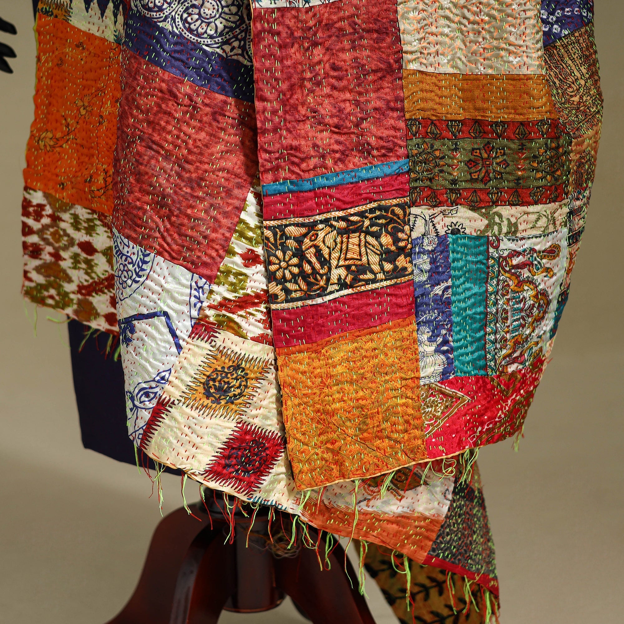 Multicolor - patchwork reversible silk bengal kantha work