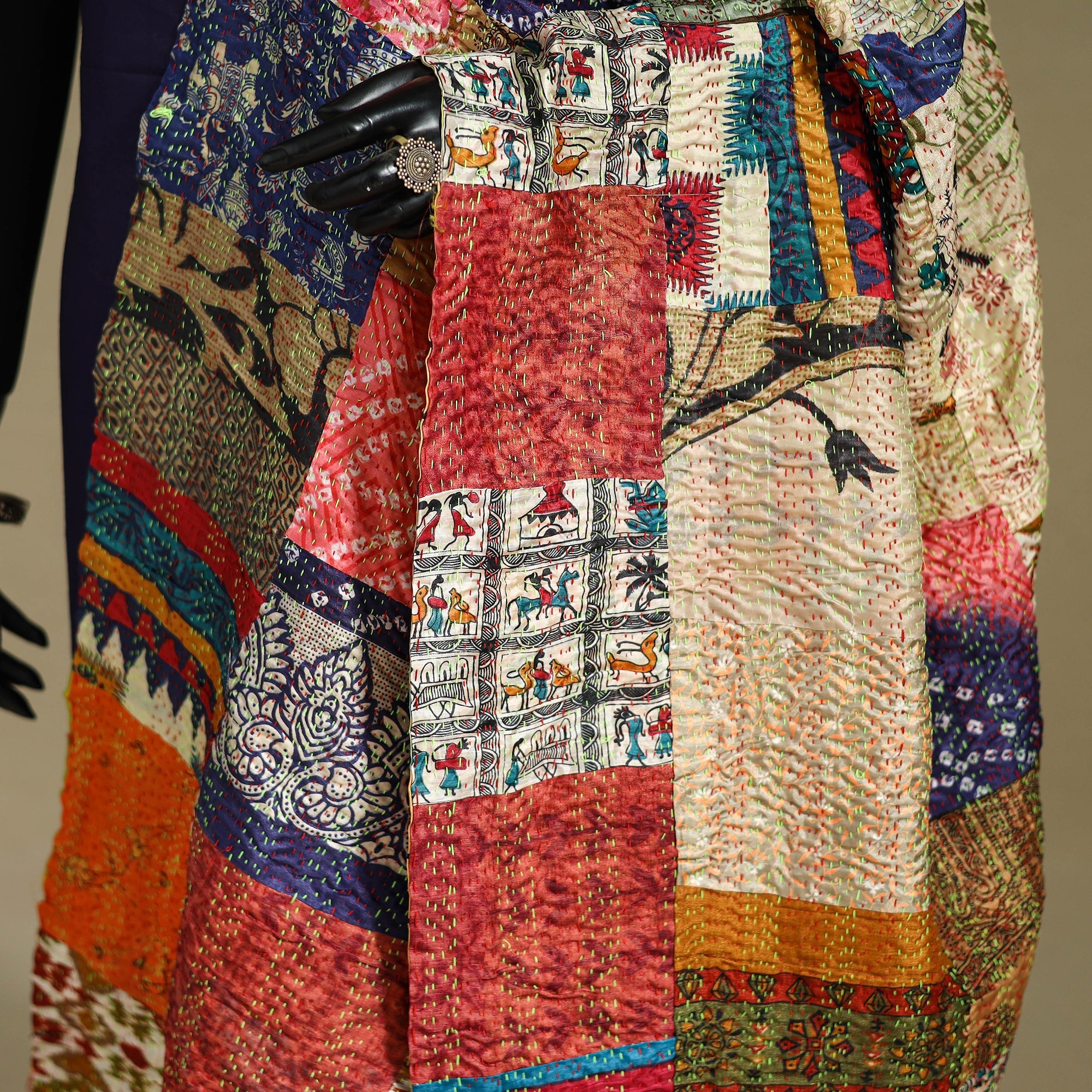 Multicolor - patchwork reversible silk bengal kantha work