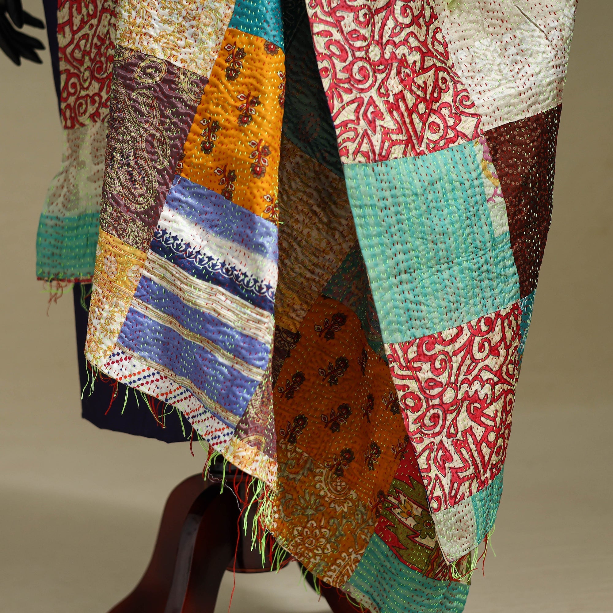 Multicolor - patchwork reversible silk bengal kantha work
