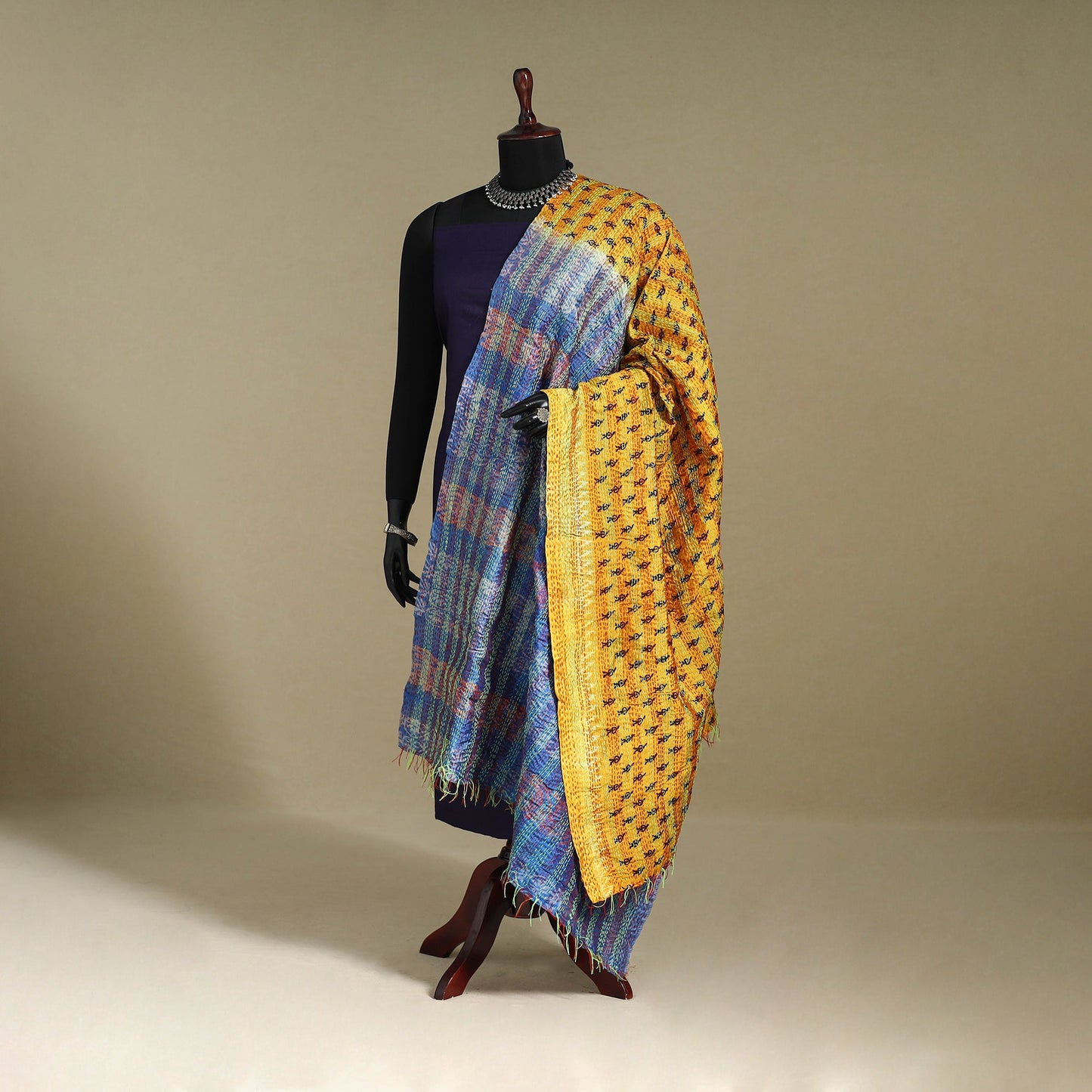Multicolor - patchwork reversible silk bengal kantha work