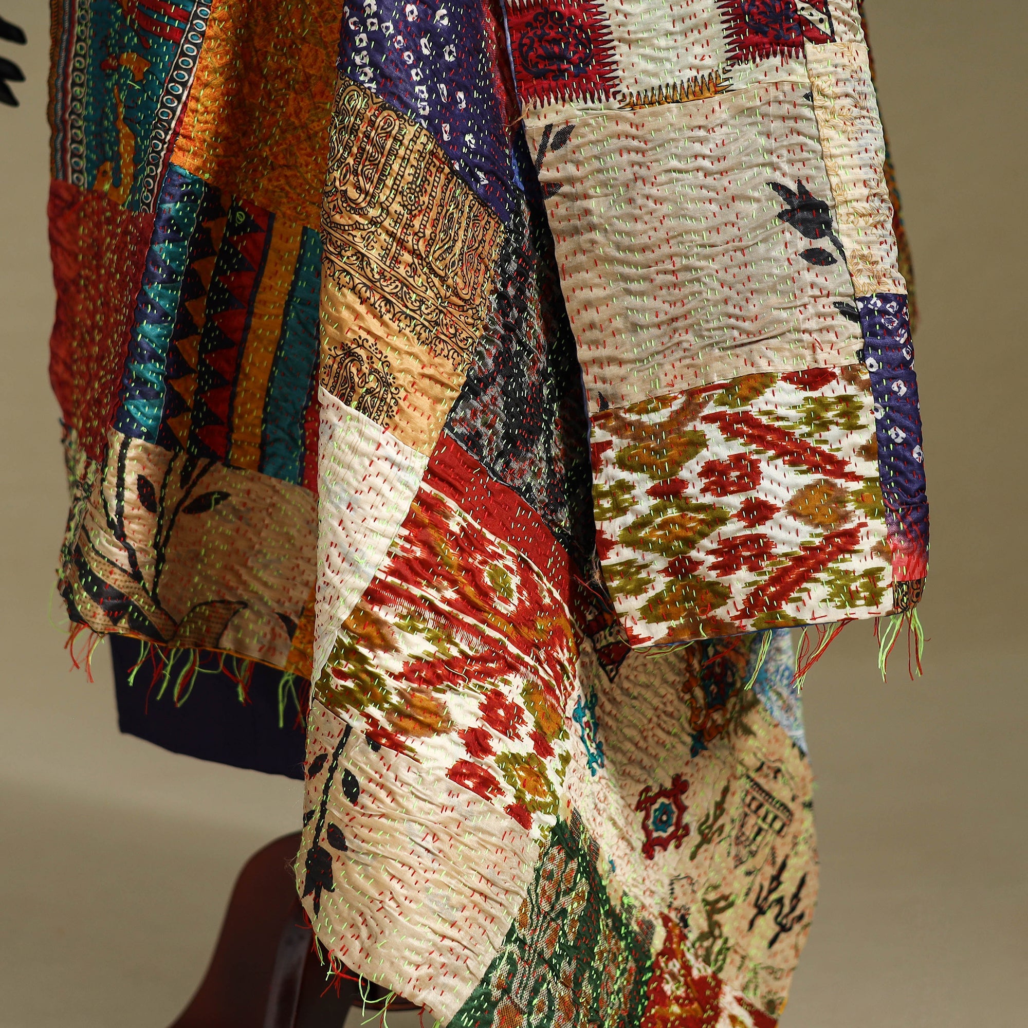 Multicolor - patchwork reversible silk bengal kantha work