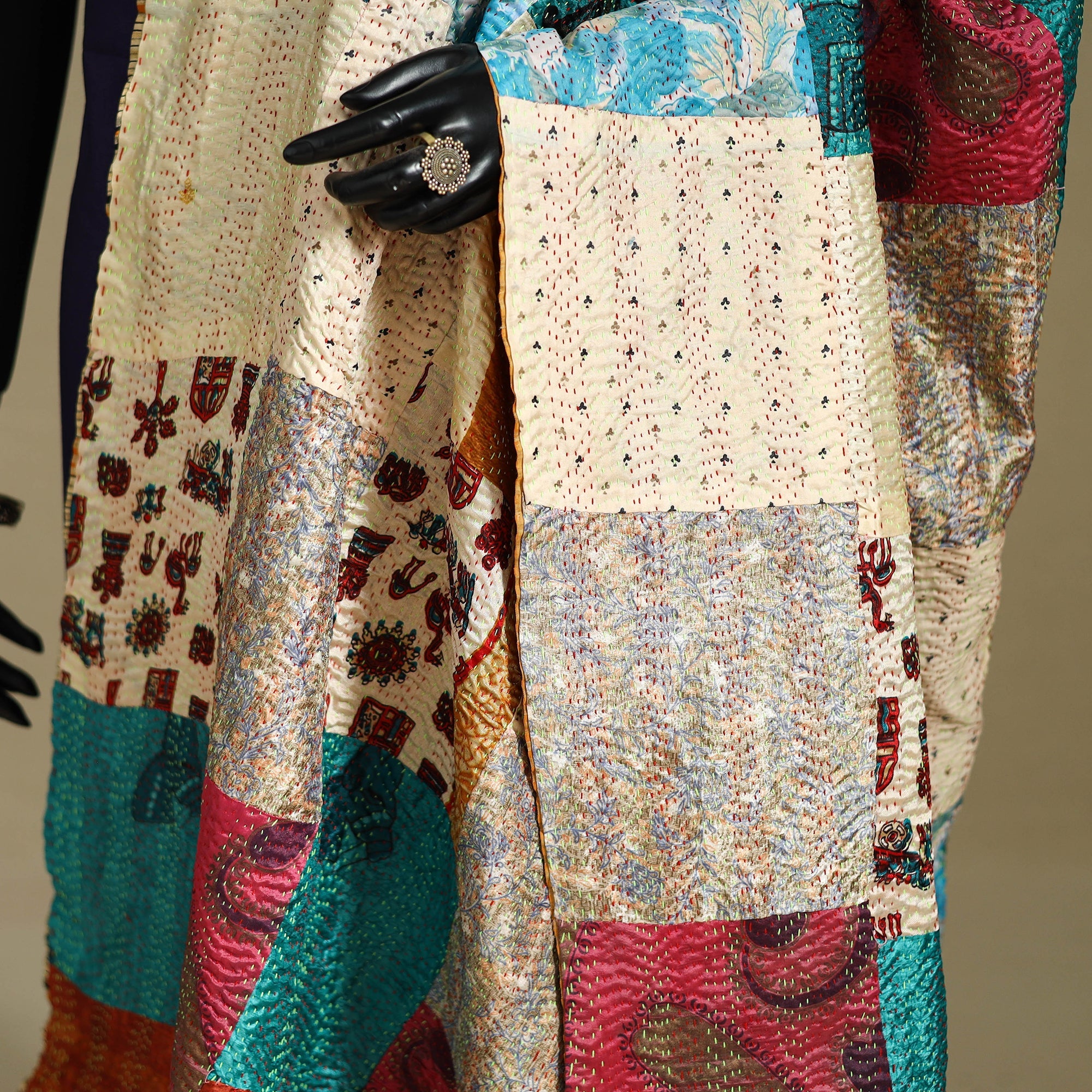 Multicolor - patchwork reversible silk bengal kantha work