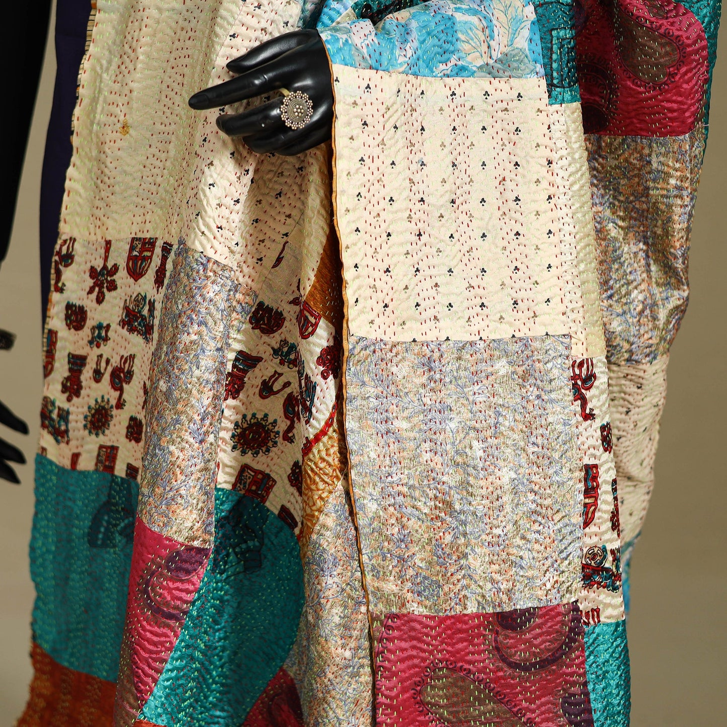Multicolor - patchwork reversible silk bengal kantha work