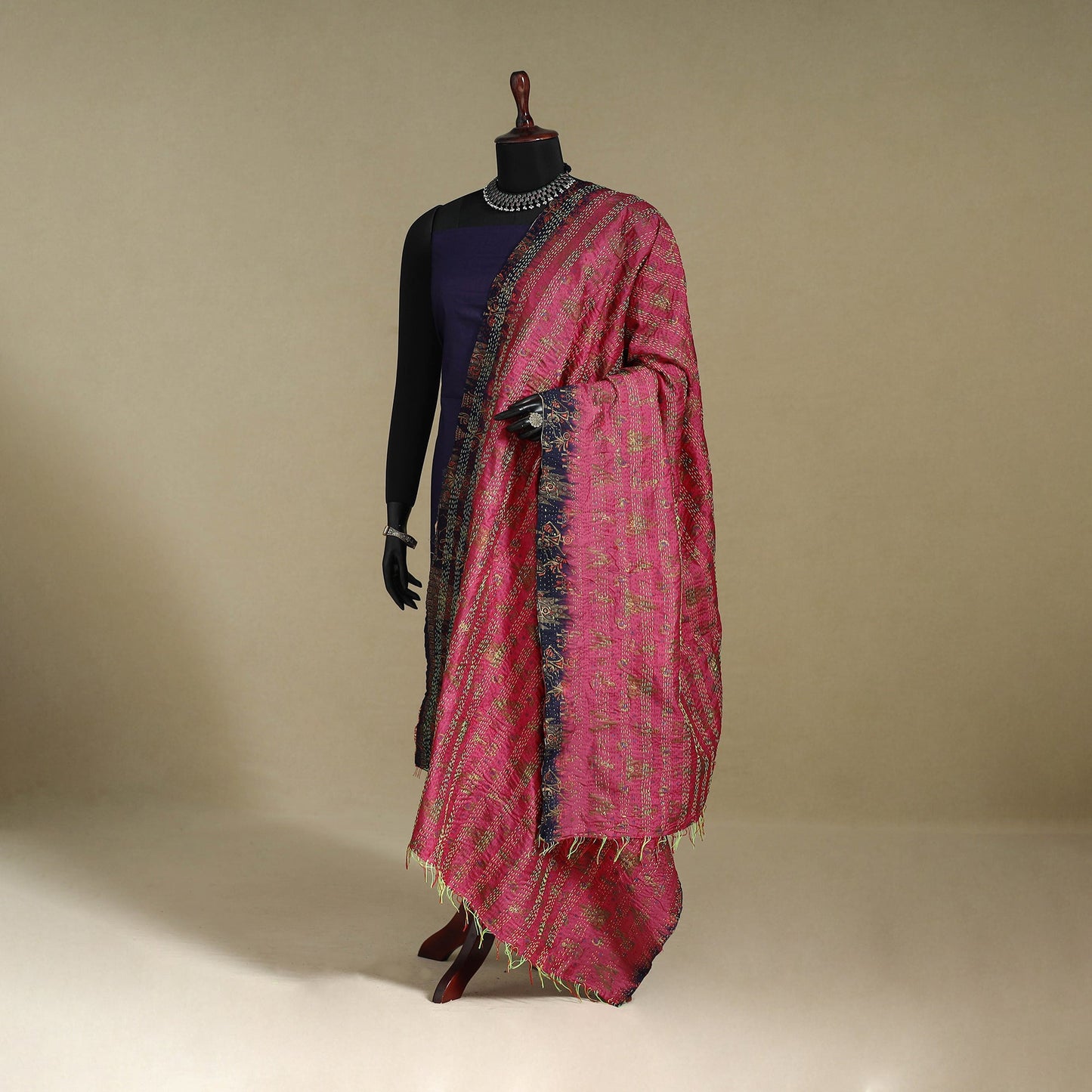 Multicolor - patchwork reversible silk bengal kantha work