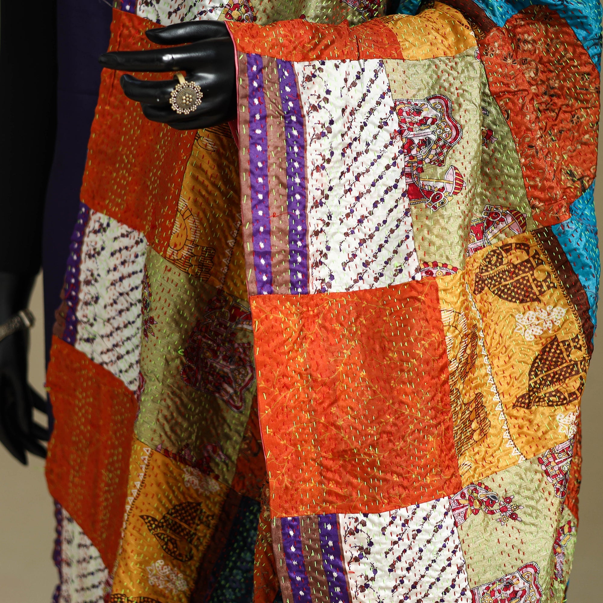Multicolor - patchwork reversible silk bengal kantha work