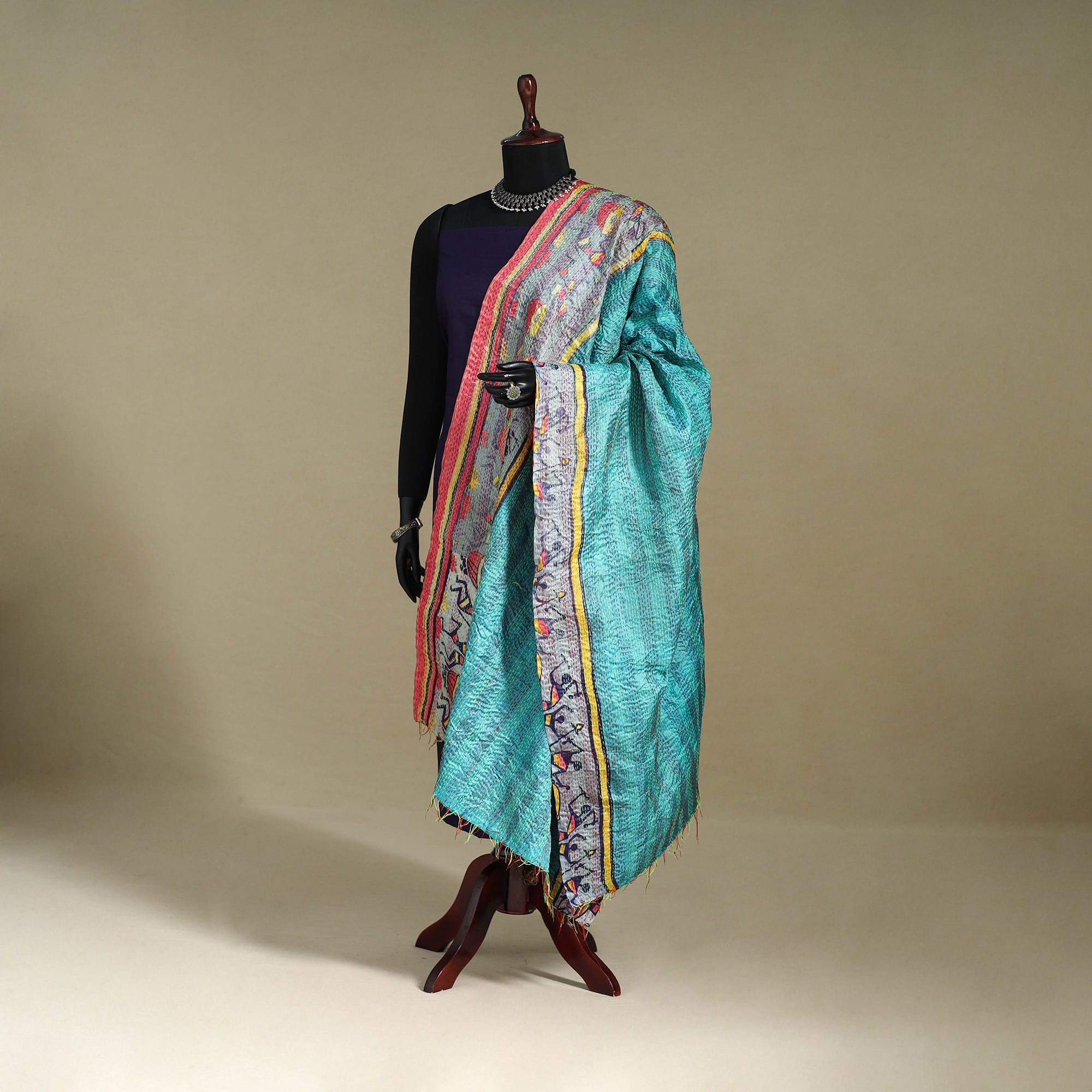 Multicolor - patchwork reversible silk bengal kantha work