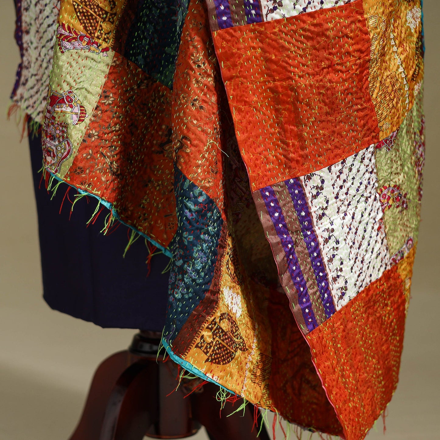Multicolor - patchwork reversible silk bengal kantha work