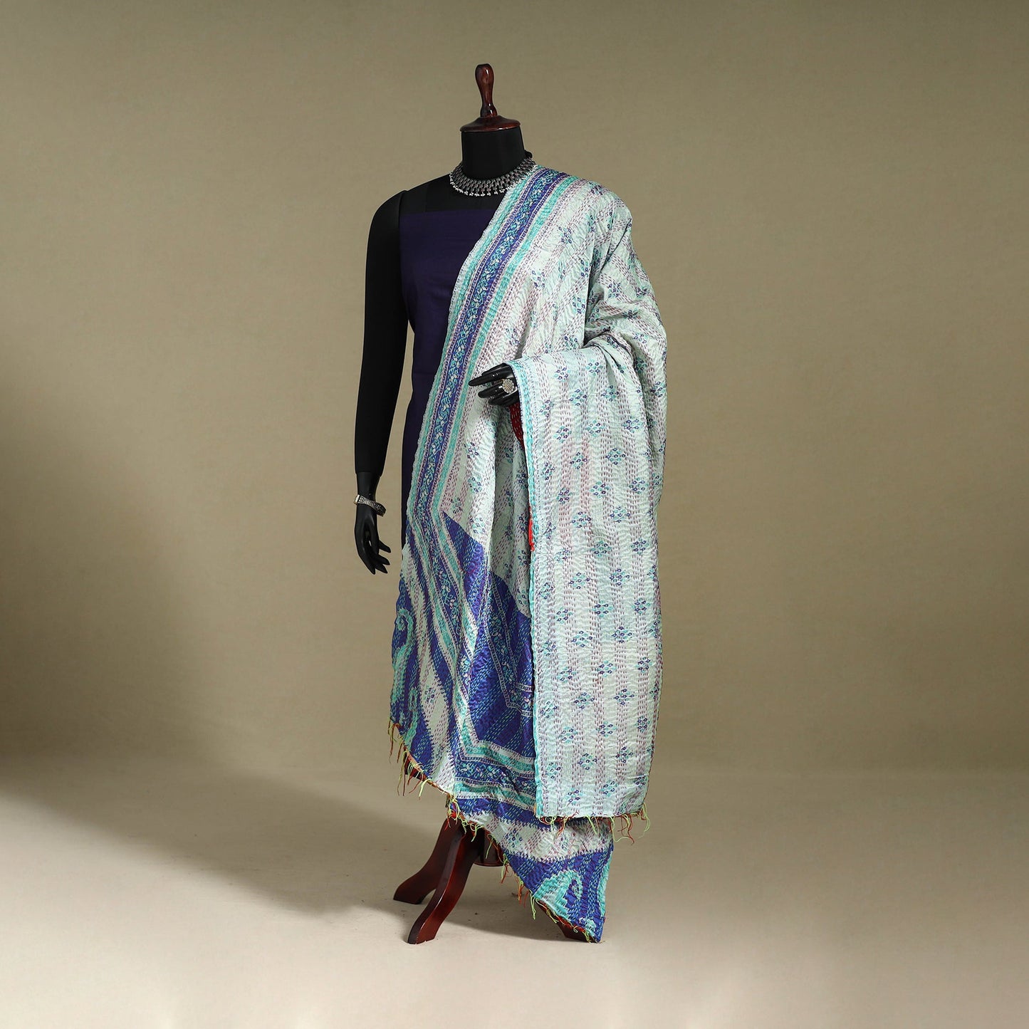 Multicolor - patchwork reversible silk bengal kantha work