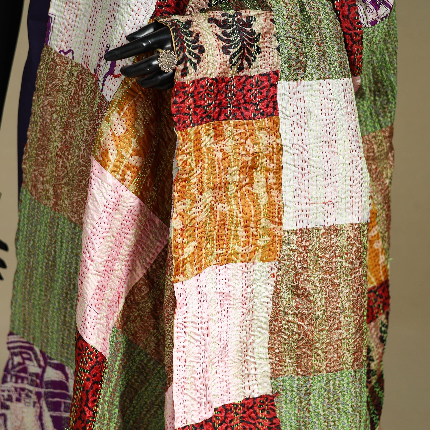Multicolor - patchwork reversible silk bengal kantha work