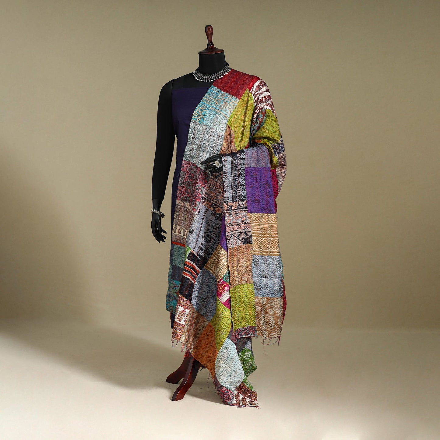 Multicolor - patchwork reversible silk bengal kantha work