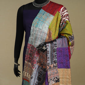 Multicolor - patchwork reversible silk bengal kantha work