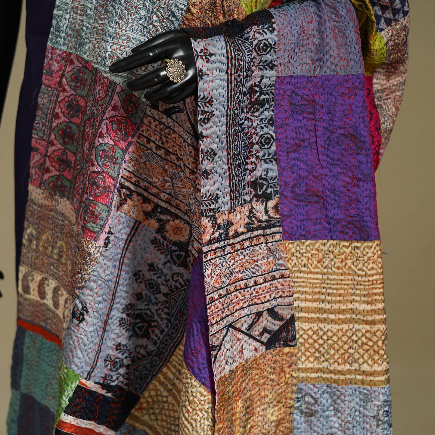 Multicolor - patchwork reversible silk bengal kantha work