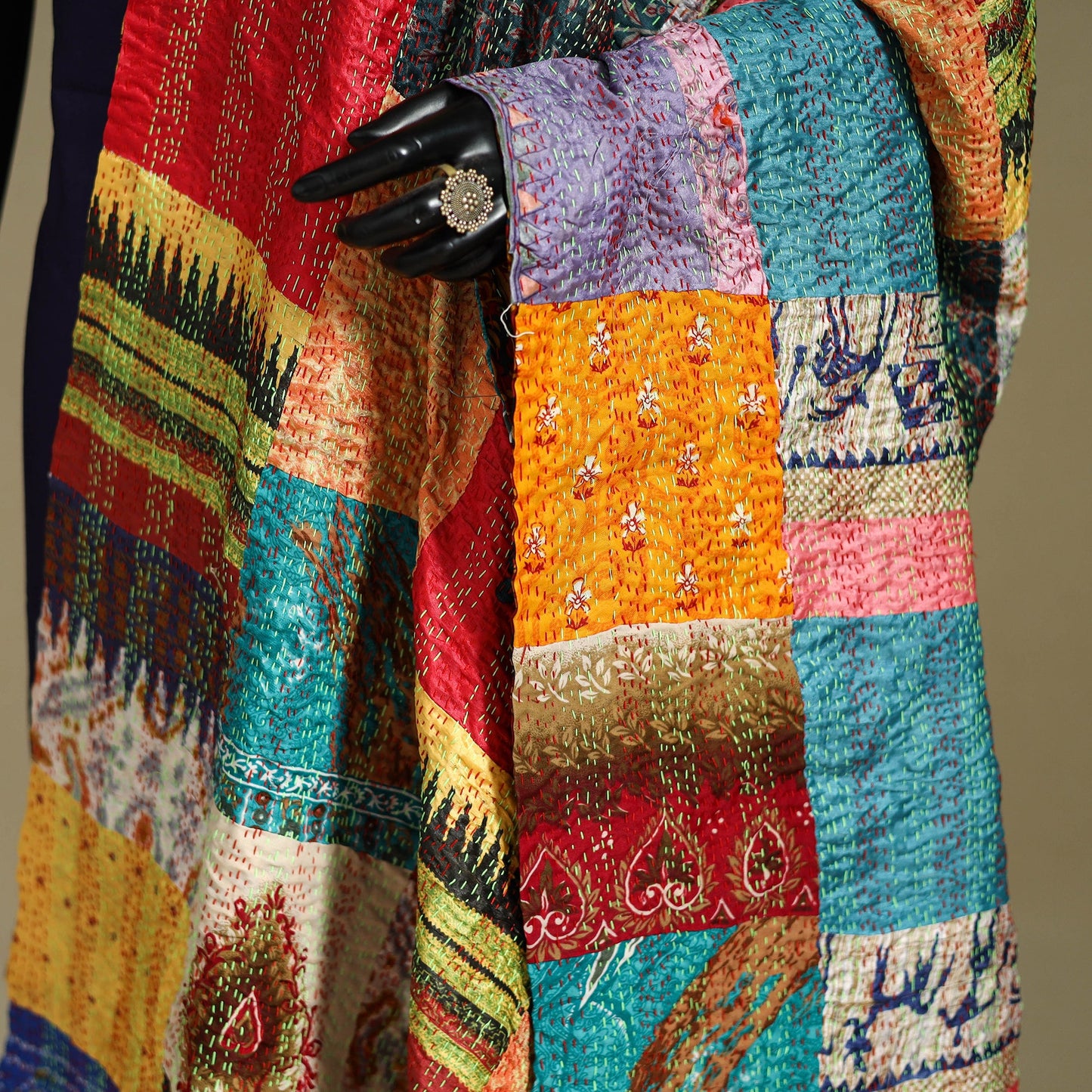 Multicolor - patchwork reversible silk bengal kantha work