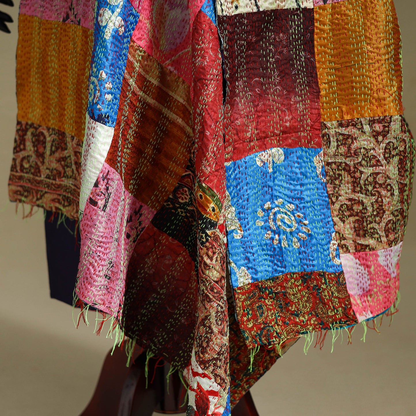 Multicolor - patchwork reversible silk bengal kantha work