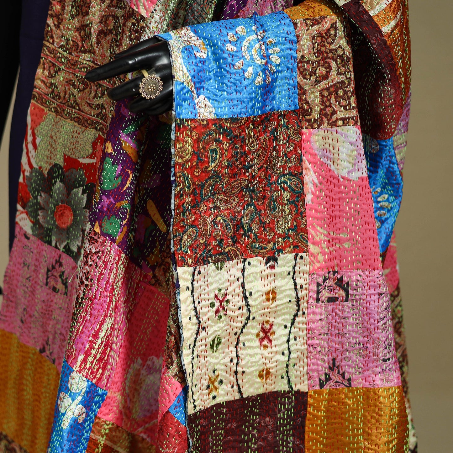 Multicolor - patchwork reversible silk bengal kantha work