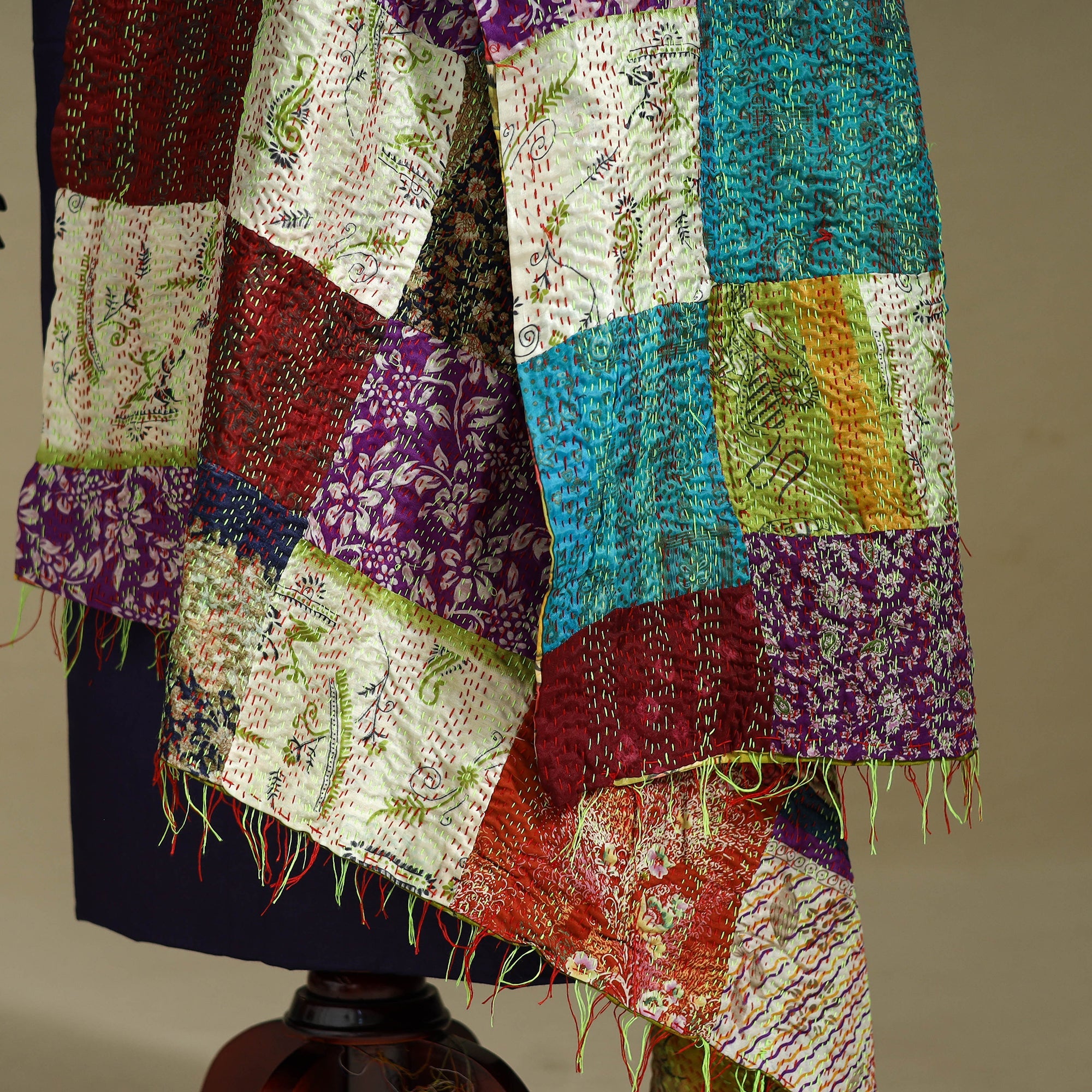 Multicolor - patchwork reversible silk bengal kantha work