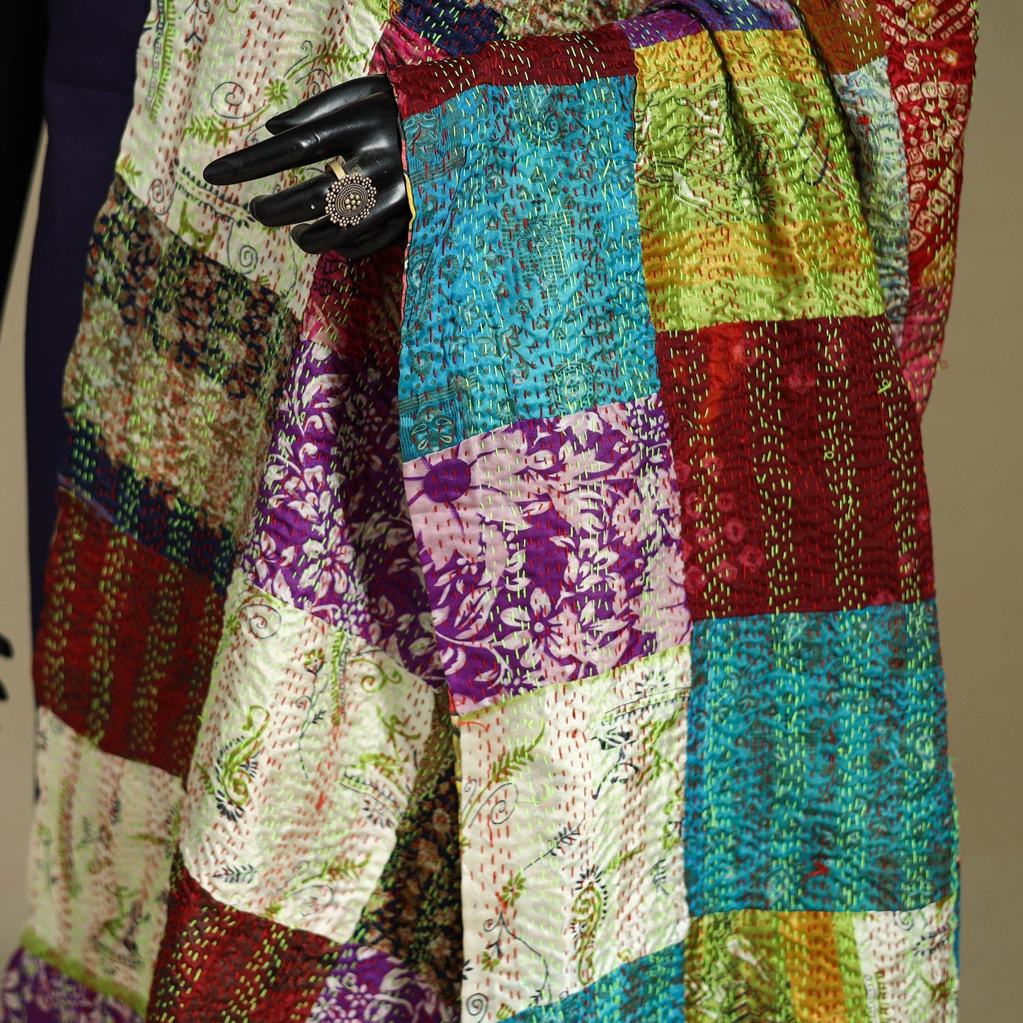 Multicolor - patchwork reversible silk bengal kantha work