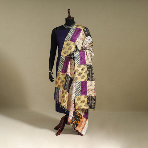 Multicolor - patchwork reversible silk bengal kantha work