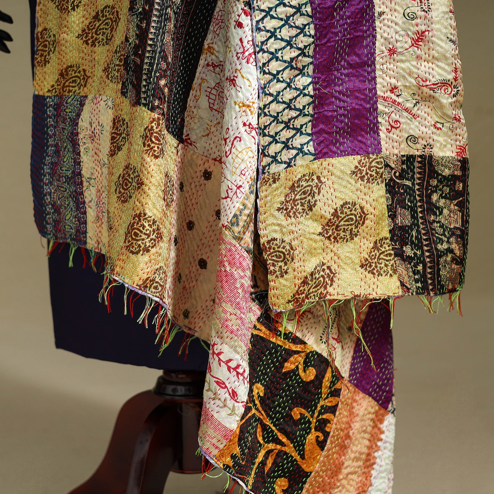 Multicolor - patchwork reversible silk bengal kantha work
