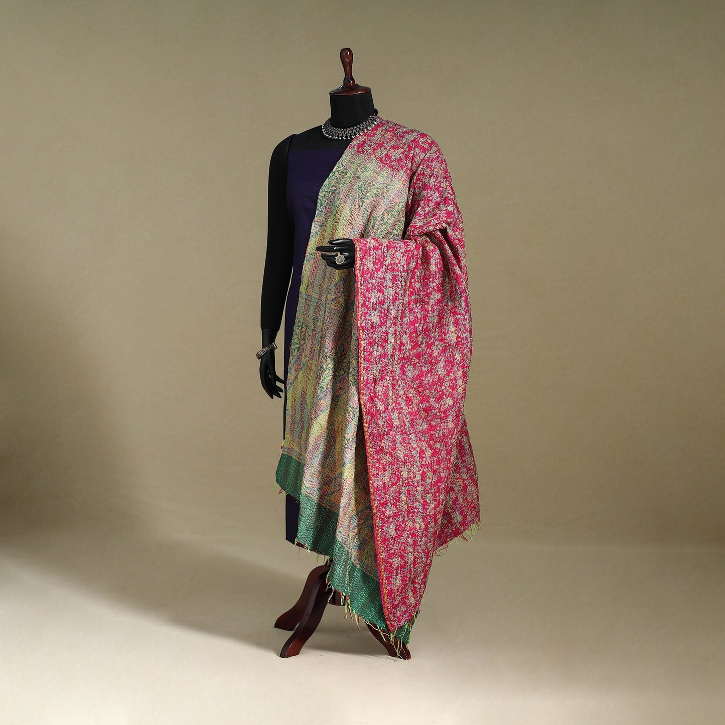 Multicolor - patchwork reversible silk bengal kantha work