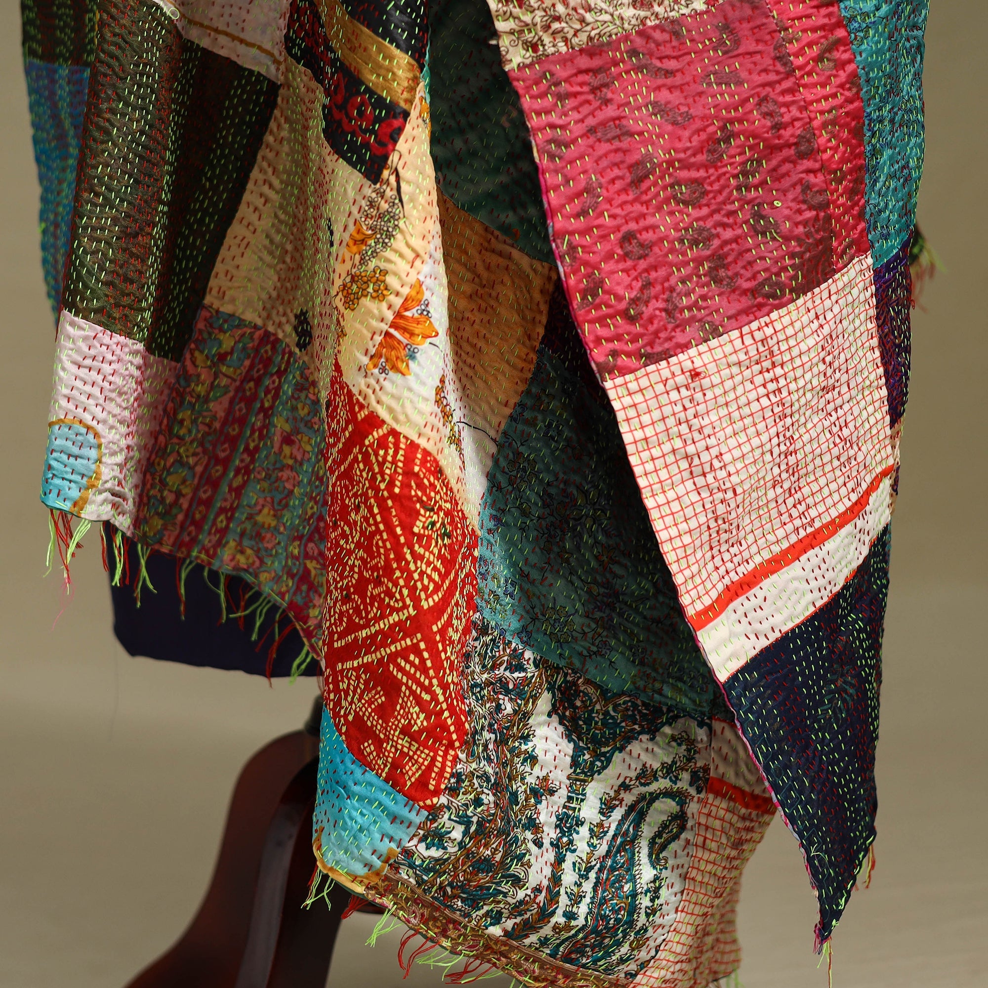 Multicolor - patchwork reversible silk bengal kantha work