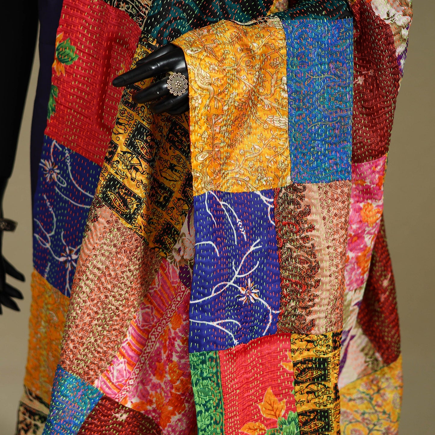 Multicolor - patchwork reversible silk bengal kantha work