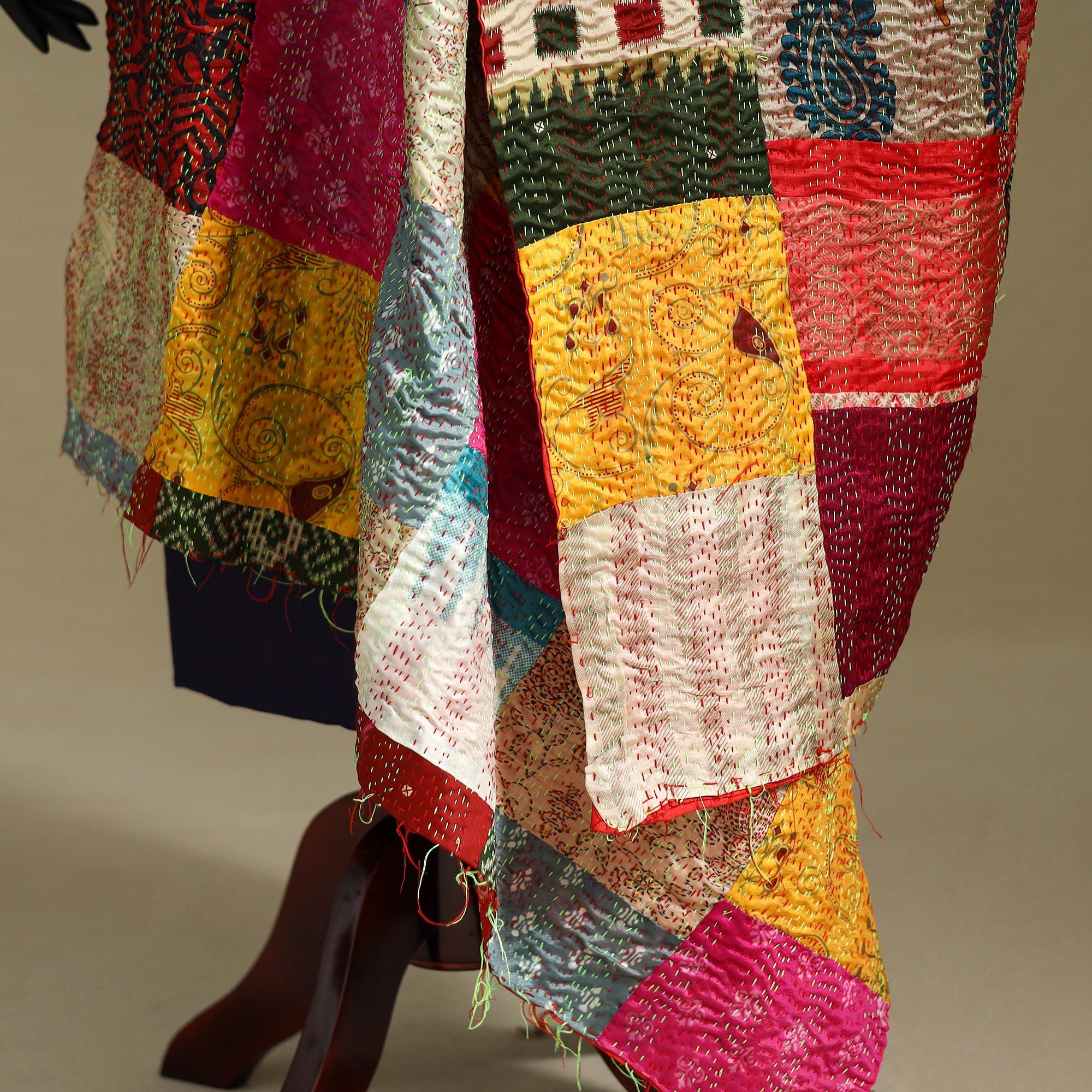 Multicolor - patchwork reversible silk bengal kantha work