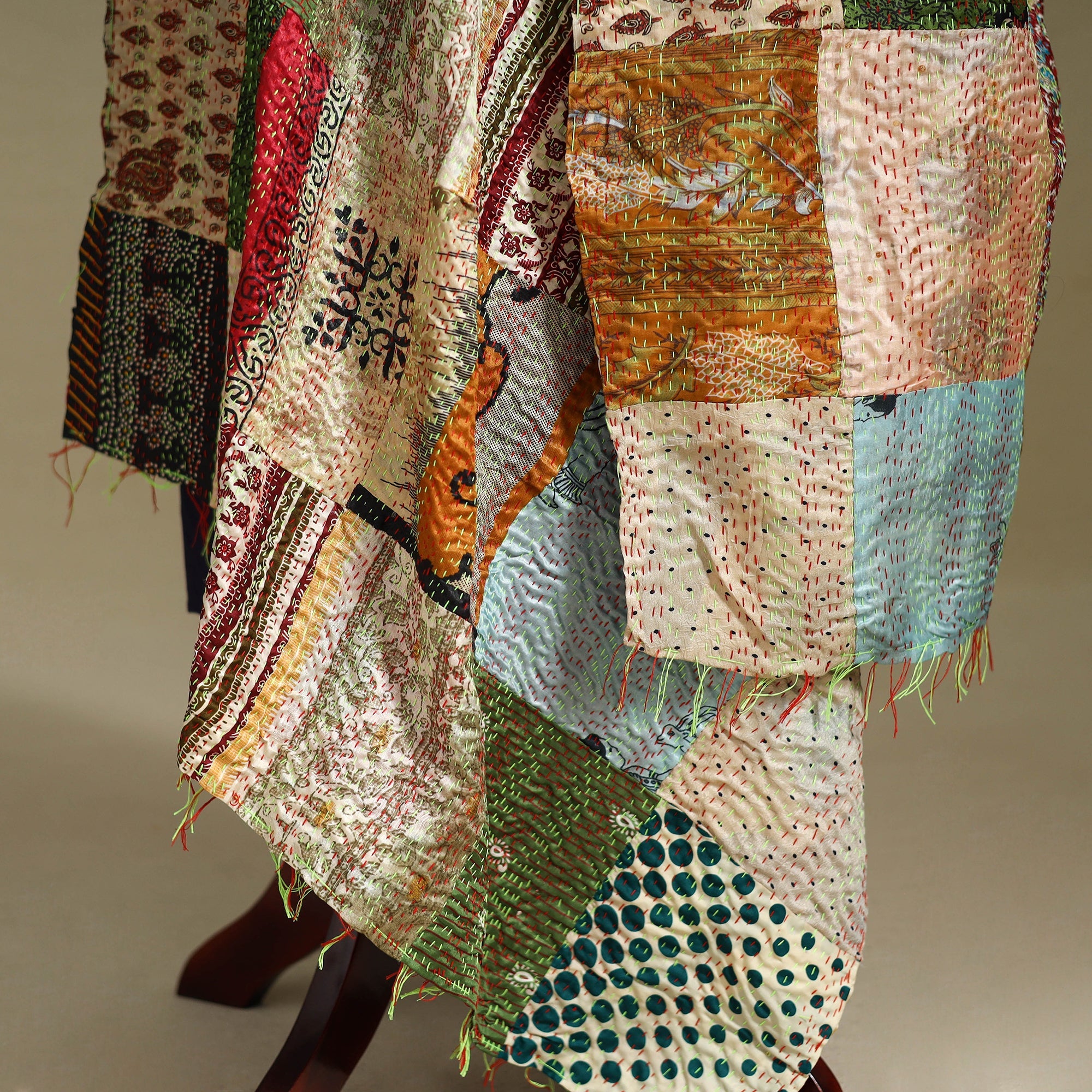 Multicolor - patchwork reversible silk bengal kantha work