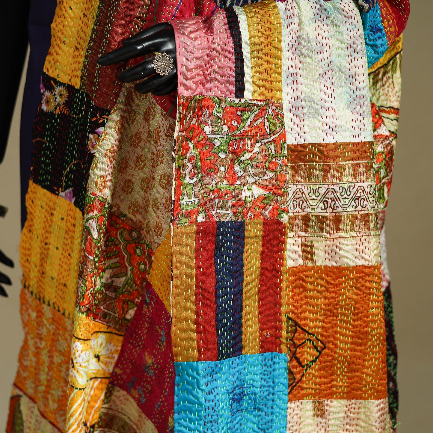 Multicolor - patchwork reversible silk bengal kantha work