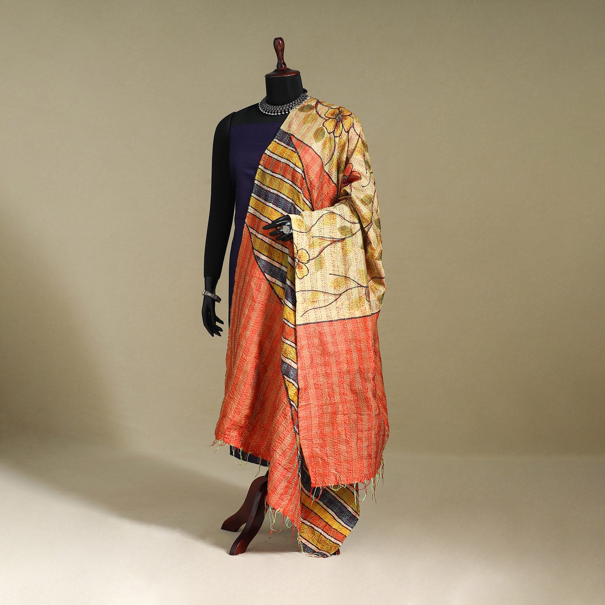 Multicolor - patchwork reversible silk bengal kantha work