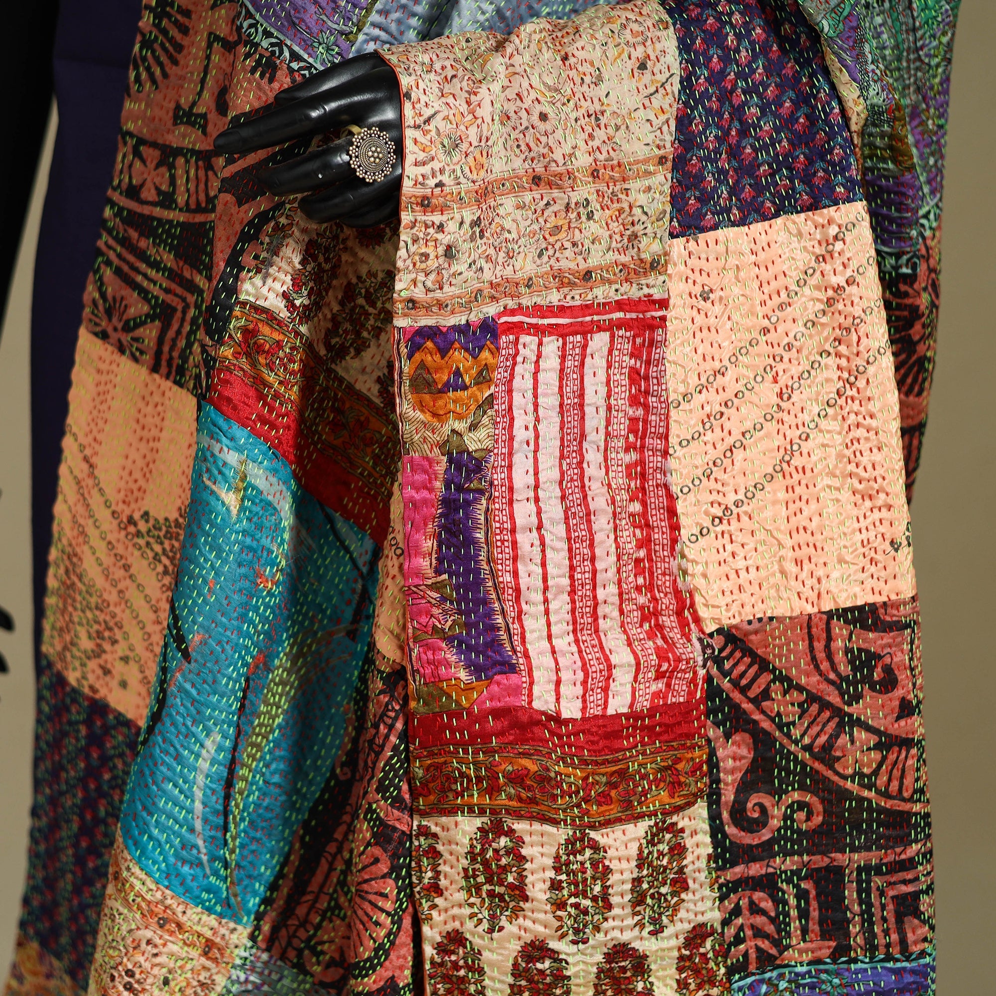 Multicolor - patchwork reversible silk bengal kantha work