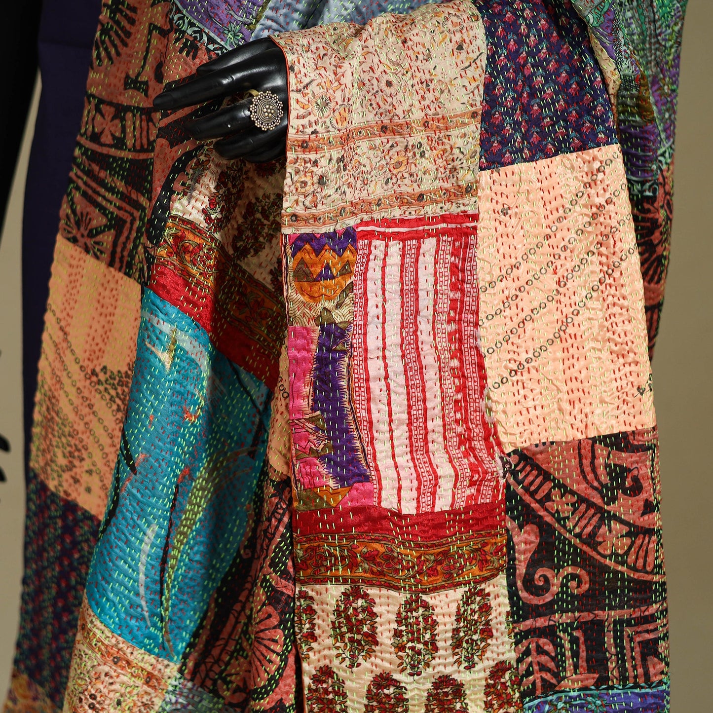 Multicolor - patchwork reversible silk bengal kantha work