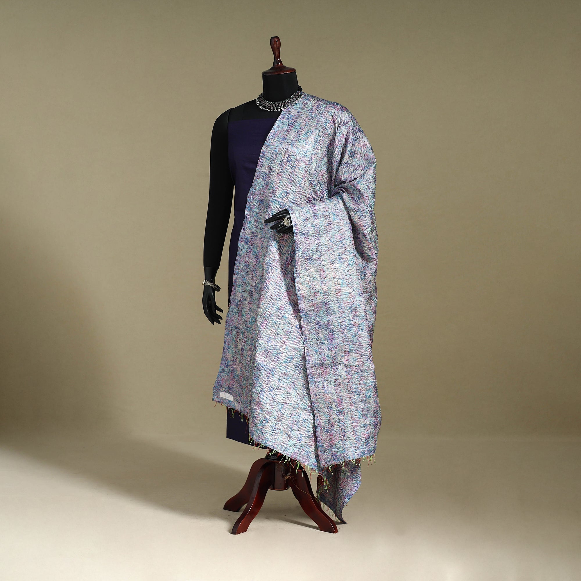 Multicolor - patchwork reversible silk bengal kantha work