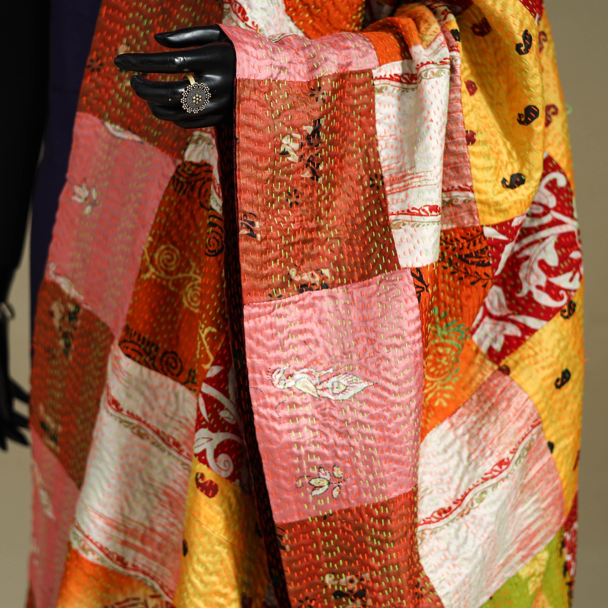 Multicolor - patchwork reversible silk bengal kantha work