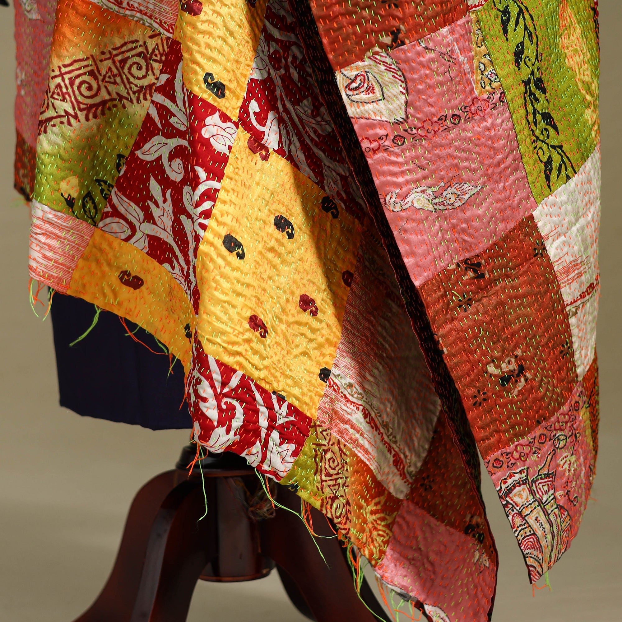 Multicolor - patchwork reversible silk bengal kantha work